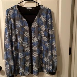 Karl Lagerfeld Paris blouse. Color: Blue/Black/White. Size: Medium.